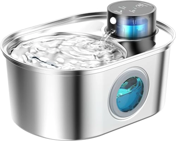 Wireless Cat Water Fountain: Battery Operated Stainless Steel Pet Fountain, Automatic Cordless Water Dispenser Indoor, Metal Faucet Bottle for Drinking, Rechargeable Dog Water Bowl with 1 Filter