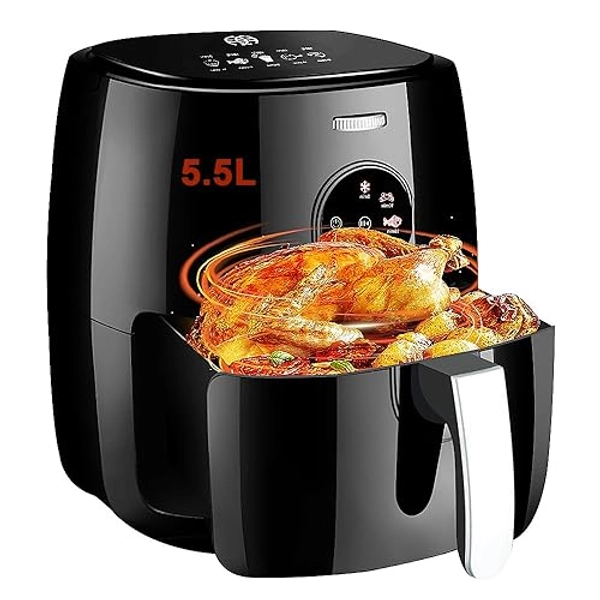 Heißluftfritteuse, Friteuse, Air Fryer 5.5L XXL ohne Öl, Luftfritteuse Set mit Touchscreen, Timer, Temperaturregelung, Heißluftfritteuse 6 Programme 1500W für 3-5 Personen