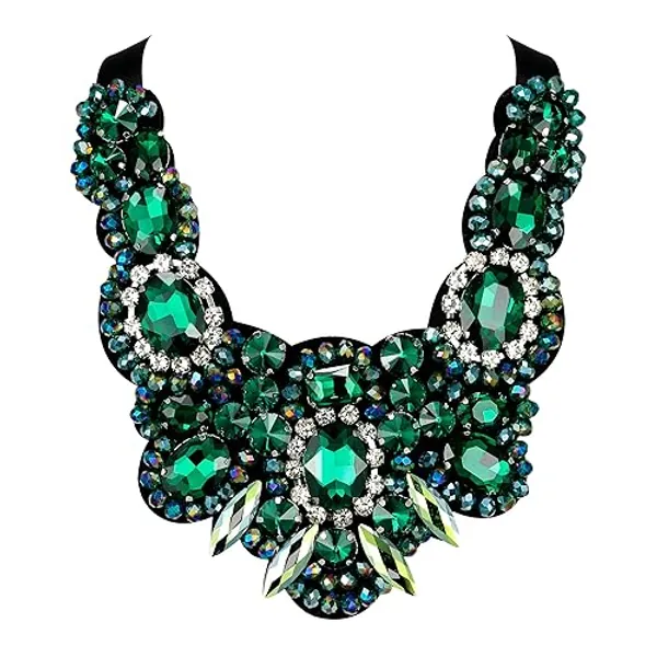 Flyonce Rhinestone Crystal Bib Chunky Collar Statement Necklace for Women Girls Costume Jewelry - Ruby Red