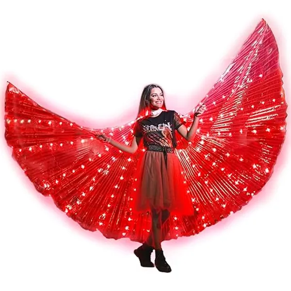 Tidalpool Illuminated Veil Angel Wings Adult Size Fairy Wings - Festival Angel Costume & Rave Cosplay Outfit - Red