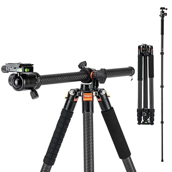 Fotopro Carbon Fiber Horizontal Tripod, 75 Inch Camera Tripod with 360 Degree Ball Head Quick Release Plate for DSLR Video Camcorder, 2-in-1 Tripod Monopod Max Load 22lbs - X-go HR Pro+ Carbon