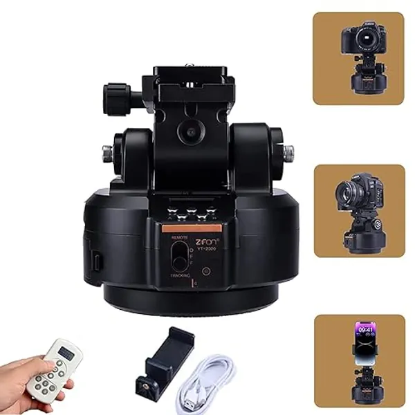 ZTFON YT-2000 Auto Motorized Rotating Panoramic Head with Remote Control AI Intelligent Follow Function and Live Function Support 2kg（70.5 Ounce） Camera Phone Pan Tilt Video Tripod Head Stabilizer - YT-2000