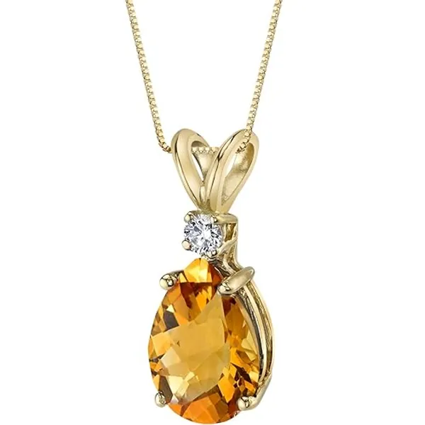 PEORA 14K Yellow Gold Citrine and Diamond Pendant for Women, Natural Gemstone Teardrop Solitaire, 1.60 Carats total Pear Shape AAA Grade, November Birthstone Citrine Necklace, Real Citrine Necklace