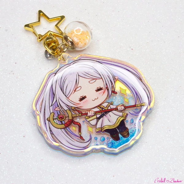 Frieren - Epoxy acrylic keychains / charms with glitter epoxy and Holographic finish.