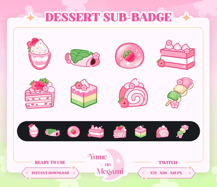 Kawaii Japanese Dessert Sub Badge / Twitch, Snacks, Sub Badge, Kawaii, Pink, Cake, Mochi, Discord, Streamer - Etsy France