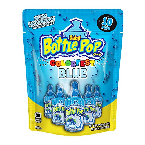 Baby Bottle Pop Christmas Candy Colorfest Individually Wrapped Blue Raspberry Party Pack – 10 Blue Raspberry Lollipops w/ Powdered Sugar Dip - For Holiday Parties, Stocking Stuffers & Gender Reveals - Baby Bottle Pop Lollipop Party Pack - All Blue