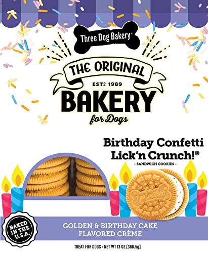 Three Dog Bakery Birthday Confetti Lick'n Crunch 13 Ounce (Pack of 1) - Golden and White Crème Birthday Flavor - 13 Ounce (Pack of 1)