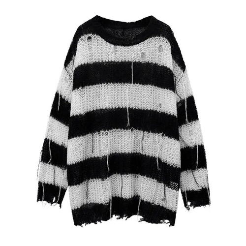 'The Grave' Black Grunge Tassel Cutout Sweater - Black / XL