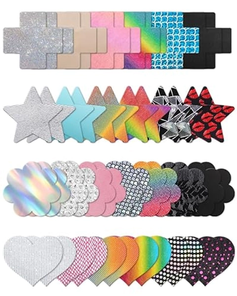 Tripetals Glitters Pasties Nipple Covers Stickers Disposable Sticky Breast Petals Multi Design, Barbie Pink Series