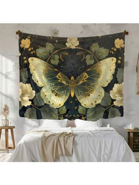 Green And Gold Butterfly Tapestry Large Butterfly Decor Butterflies Decor Art Beautiful Wall Hanging Fantasy Aesthetic, Above Bed Decor Home Decoration For Bedroom,Living Room,Dorm