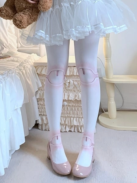 [$11.99]Pink/Black and Gray Knee and Ankle Joints Print Velvet Tights