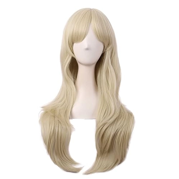MapofBeauty 28 Inch/70 cm Women Side Bangs Long Curly Hair Cosplay Synthetic Wig (Blonde)