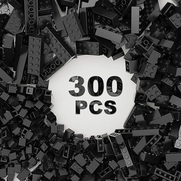 WEBRICK 300 Pcs Classic Building Bricks, Black Bulk Bricks,Compatible with Major Brands Parts and Pieces, Creative Building Block Toys for Boys Girls Ages 6 7 8 9 10 Year Old