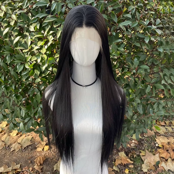 Jet Black 13x4 Synthetic Lace Front Wigs for Women Heat Resistant Hair Glueless Wig 26 Inch Long Silky Straight Wig 150% Density - AliExpress 200165144