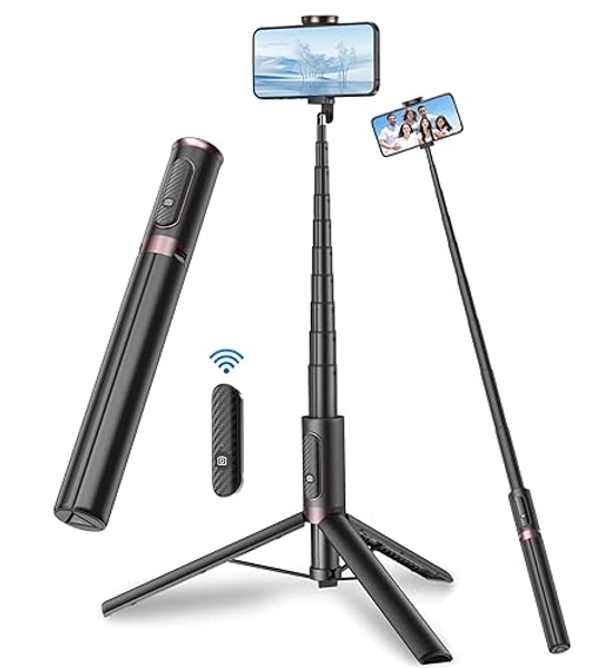 TONEOF 67" Selfie Stick Tripod, All-in-1 Phone Tripod Stand with Integrated Wireless Remote,Portable,Lightweight,Extendable Tripod for Selfies/Live/Video Recording/Travel-Black
