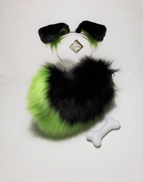 Sassy Black and Green Puppy Ears and Tail,Puppy Ears Headband,Puppy Costume,Cosplay,Puppy Tail,Shepherd,Harajuku,Puppy Ears,Shiba,Dog ears