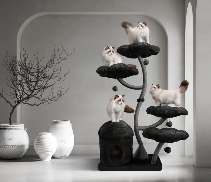 EDEN Wood Floral Cat Tree Tower, Wooden Cat Tower, Modern Cat Climbing Tree, Cat Furniture, Cat Gift, Luxury Cat Condo, Flower Cat Tree, TN