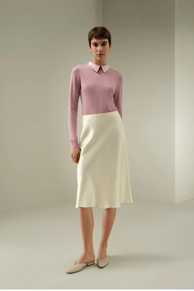 Mid Rise Silk Midi Skirt