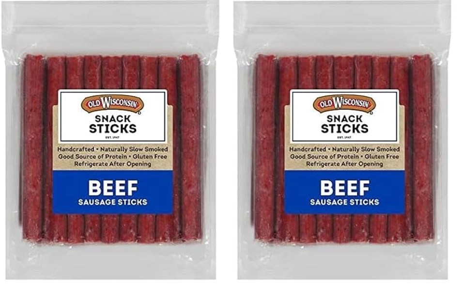 Old Wisconsin Beef Sausage Snack Sticks, Naturally Smoked, Ready to Eat, High Protein, Low Carb, Keto, Gluten Free, 26 Ounce Resealable Package (Pack of 2)
