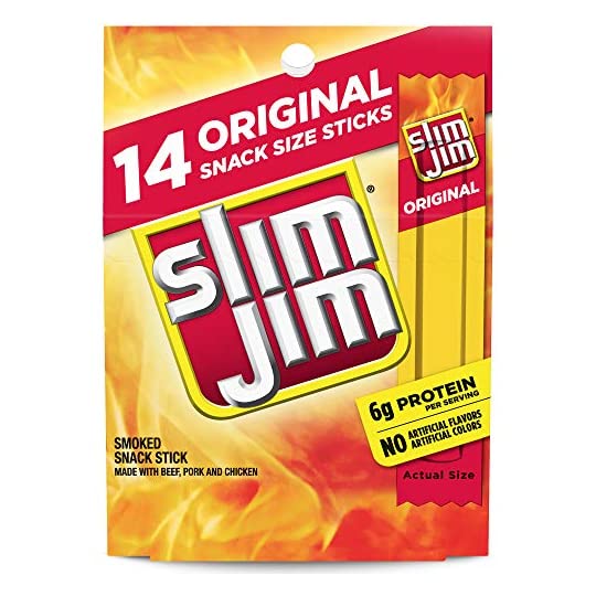 
                            Slim Jim Snack-Sized Smoked Meat Stick, Original Flavor, .28 Ounce, 14 Count (Pack of 1)
                        