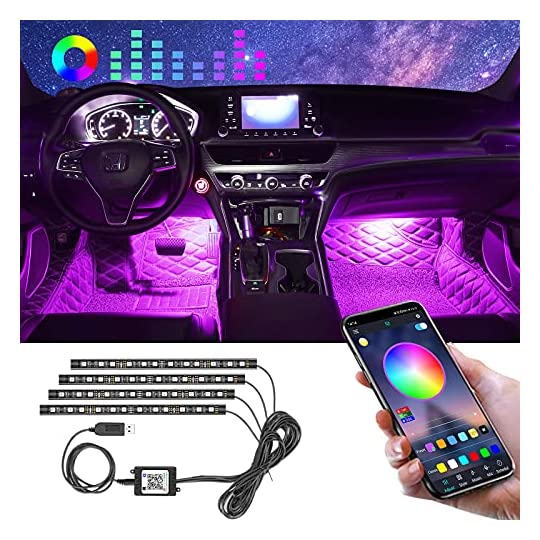
                            Winzwon Car Led Lights Interior 4 Pcs 48 Led Strip Light for Car with USB Port APP Control for iPhone Android Smart Phone Infinite DIY Colors Music Microphone Control
                        