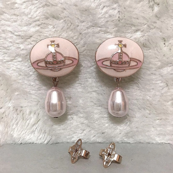 Vivienne Westwood Earrings Pierce Enamel Button Pearl Rose Pink NO BOX