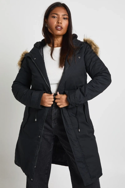 Plus Faux Fur Trim Parka Coat