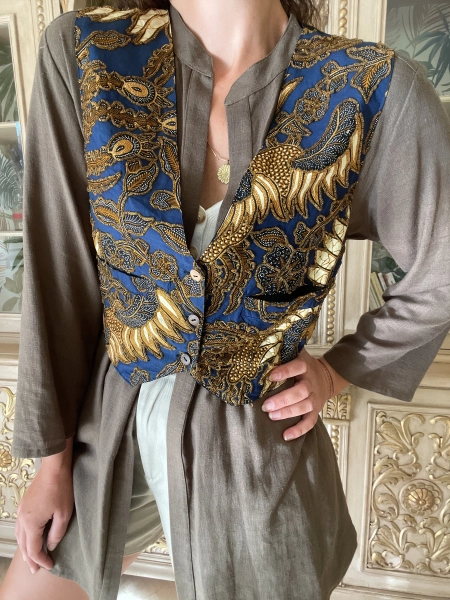 Vintage beads embroidered vest with satin back