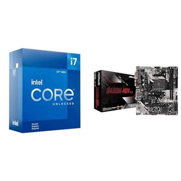 Intel Core i7-12700KF Gaming Desktop Processor 12 Cores up to 5.0 GHz Unlocked LGA1700 600 Series Chipset 125W & ASRock B450M-HDV R4.0 AM4 AMD Promontory B450 SATA 6Gb/s Micro ATX AMD Motherboard
