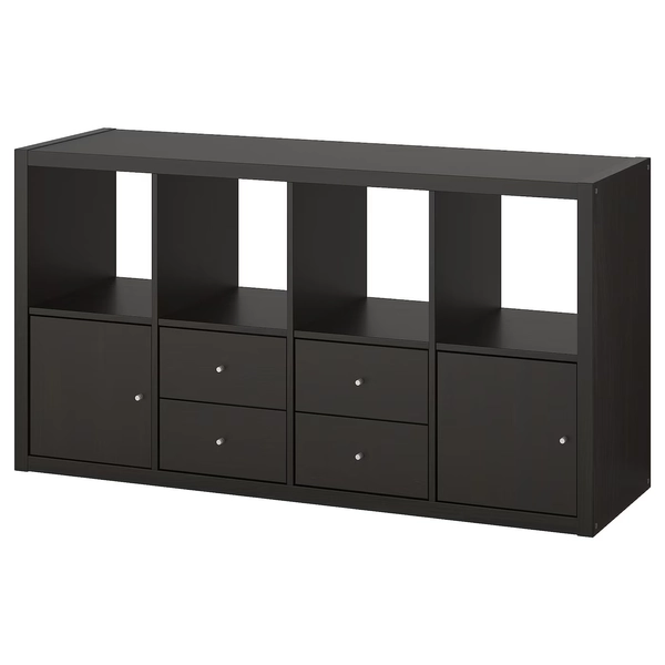 KALLAX Shelving unit - with 2 doors/4 drawers/black-brown 147x77 cm