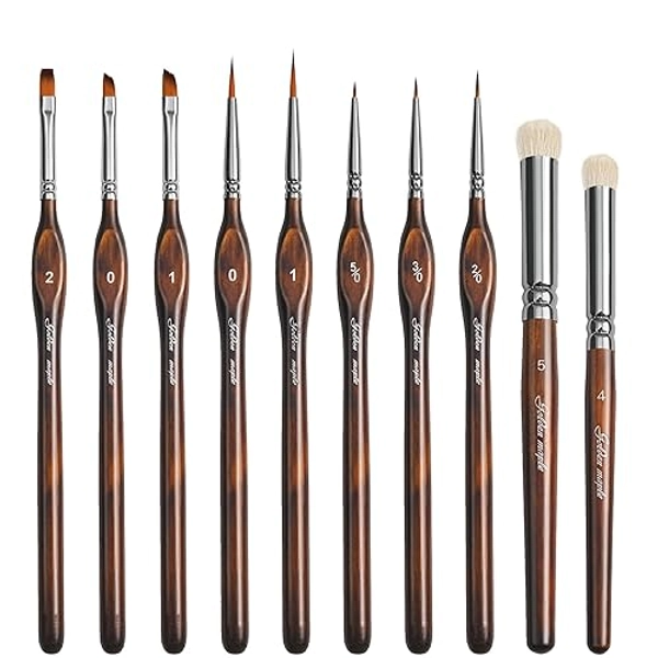 Detail Paint Brushes Dry Brushes, Golden Maple 10PC Flat Miniature Dry Paint Brushes Fine Detail Paint Brush Set for Acrylic, Oil, Watercolor & Citadel, Figurine, 40k.