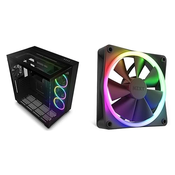 NZXT H9 Elite Dual-Chamber ATX Mid-Tower PC Gaming Case – Includes 3 x 120mm F120 RGB Duo Fans & F120 RGB Fans - RF-R12SF-B1 - Advanced RGB Lighting Customization - Whisper Quiet Cooling