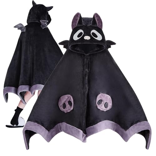 TILEZE Cute Bats Blanket, Bat Wearable Blanket, Bat Hooded Blanket, Velvet Cute Bat Blanket Hoodie with Demon Wings, Nap Blanket, Comfortable Halloween Blanket for Cosplay, Home, Theme