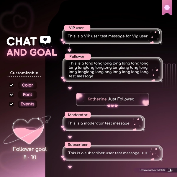Valentine Chat widget customizable Glass Transparent Love Chat and Goal Stream Widgets - Minimal, Elegant, ValentineTheme - Streamelement