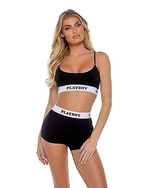 Black Playboy Sports Bra and Shorts Set