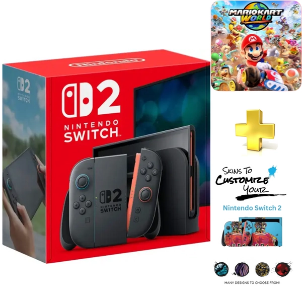 Nintendo Switch 2 Console + Mario Kart World Game Bundle with Mightyskins Custom Skin Voucher