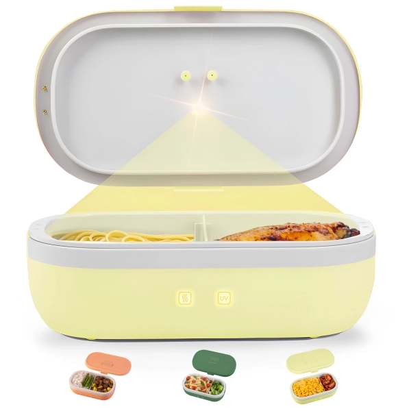 SELF HEATING LUNCH BOX WITH UV LIGHT SANITIZER - YELLOW UVI