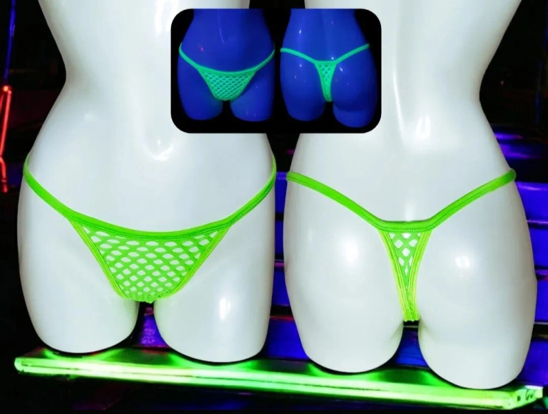 UV-Reactive Fishnet Thong: Neon Glow-in-the-Dark Rave Underwear for EDM Festivals & Parties