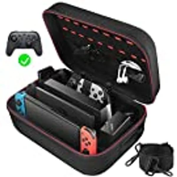 Switch Case Compatible with Nintendo Switch/Switch OLED Model, Portable Full Protection Hard Shell Soft Lining Travel Carrying Storage Case for Switch Console Pro Controller Accessories Black