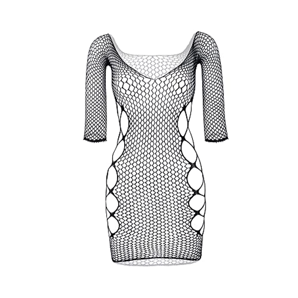 Vorifun Women Fishnet Lingerie Sleepwear One Piece Babydoll V-Neck Mini Dress One Size
