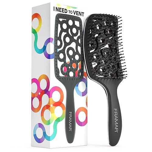 FRAMAR Professional Wet Hair Brush - Vented Hair Brush For Women, Curved Hair Detangler Brush, Blow Dry Brush, Hair Brush Dryer, Brosse a Cheveux, Curly Hair Brush Hair Dryer, Detangling Hair Brush - Black