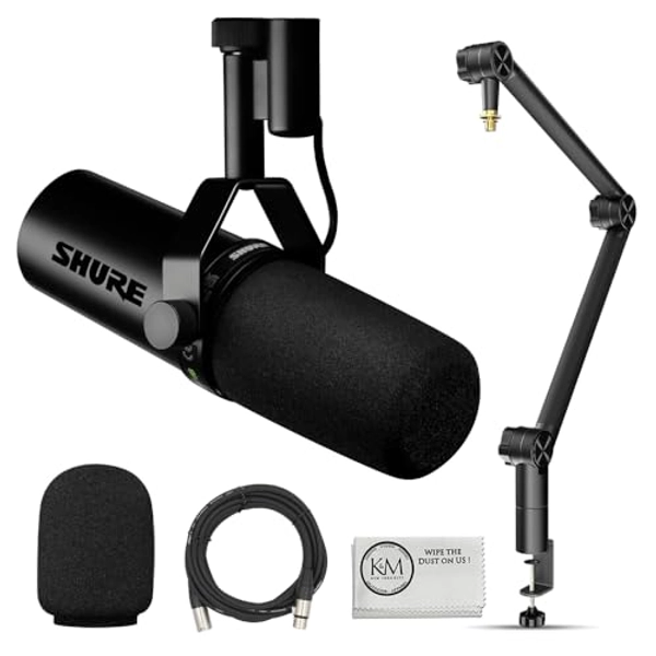 Shure SM7dB Dynamic Vocal Microphone Bundle with Professional Microphone Arm + 20' XLR Cable + Microfiber Cleaning Cloth (4 Items)