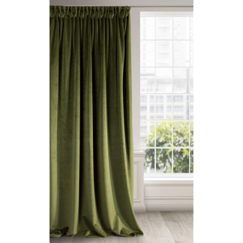Eurofirany Soft Plain Opaque Velvet Curtain with Rufflette Tape For Rail - 1 Unit, Thick Fluffy Panel Drape Classic Glamour Elegant Living Room Bedroom, W55'' x L106'', 140x270 cm, Olive Green