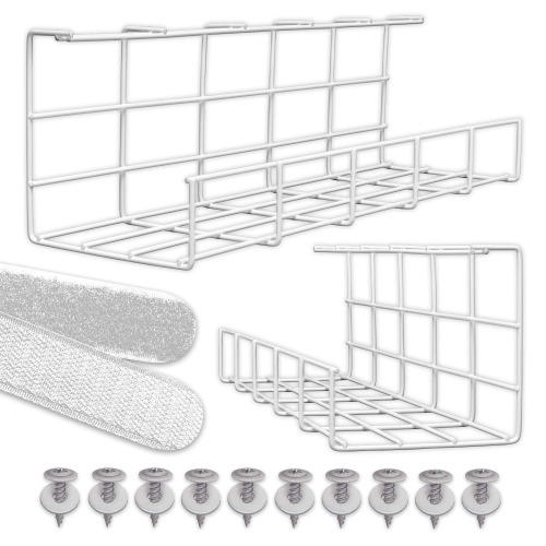 Scanfield Set of 2 Cable Tidy Under Desk Cable Management, Under Desk Cable Management Tray, Maximises Airflow, Spacious Cable Tray Wire Organiser, Screwfree Installation, Modular Cable Rack Storage