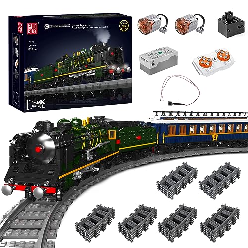 Mould King Technik Ferngesteuert Dampflokomotive SNCF 231 der Orient-Express-Französischen Eisenbahnen Zug Beleuchtung Bauklötze Set LED Licht Baukasten 3898 Stück Klemmbausteine Bausatz - Orient Express