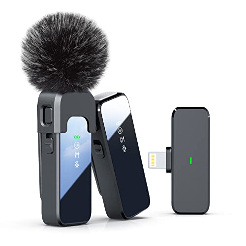 Wireless Lavalier Microphone for iPhone with Noise Cancellation, 100ft Transmission, 18H Battery Life, Wireless Lapel Microphone for Video Recording