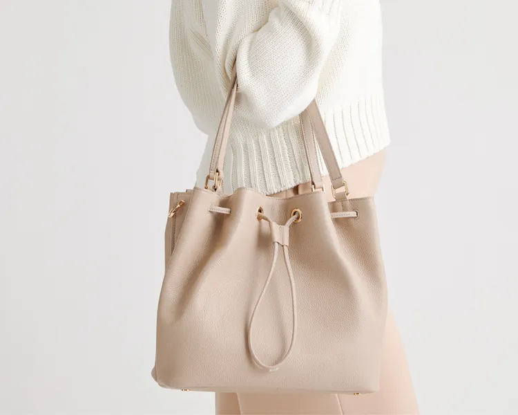 Italian Leather Triple Compartment Bucket Bag