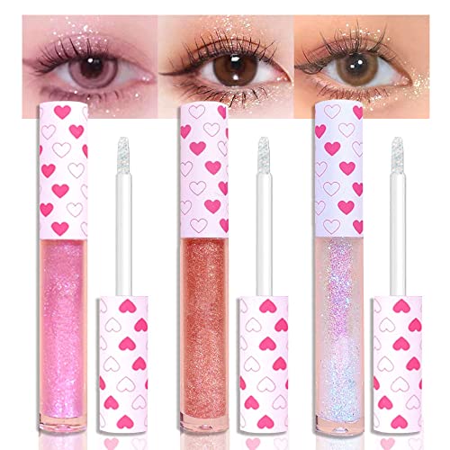 3Pcs korean Colorful Glitter Eyeshadow Eyeliner Liquid,White Pink Gold Liquid Glitter Eyeliner Eyeshadow Korean,Long Lasting Quick Korean Glitter Eyeliner,Asian Liquid Glitter-Vegan&Cruelty Free - 3.00 Fl Oz (Pack of 1) - 3Pcs-White Pink Gold