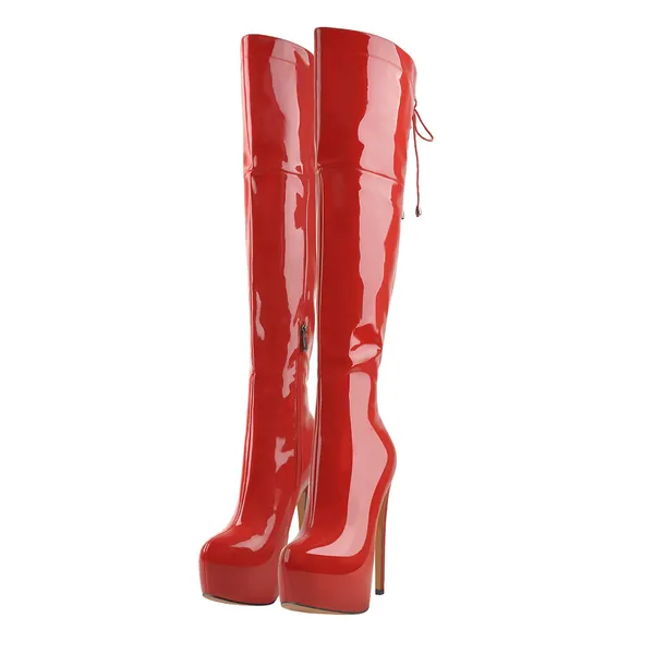 Only maker Women's Chunky High Heels Platform Boots Lace-up and Side Zipper Booties