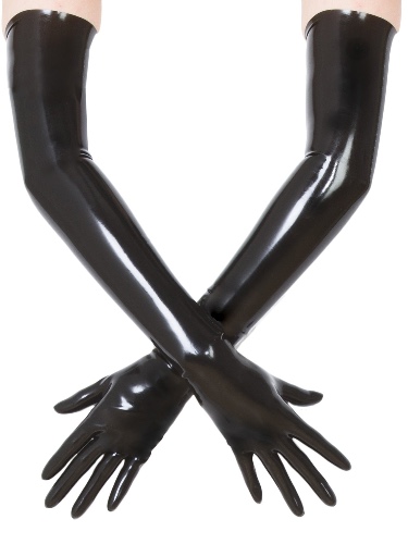 Shoulder Length Latex Gloves- Moulded & Black | Black / L